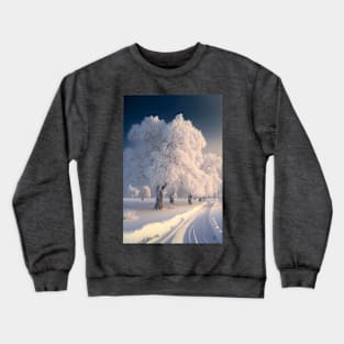 White Winter Ways - A serene calm winter road in cool sunlight Crewneck Sweatshirt